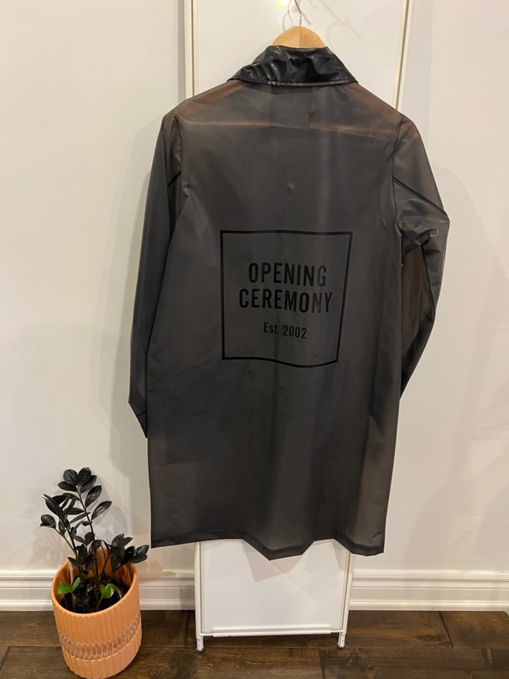 Opening Ceremony X Rains Black Rubber Mac Coat